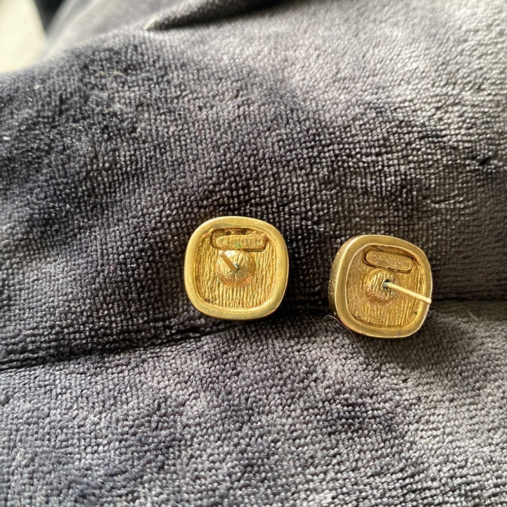 Vintage Christian Dior Gold white stone Earrings stamped - Picture 2 of 3